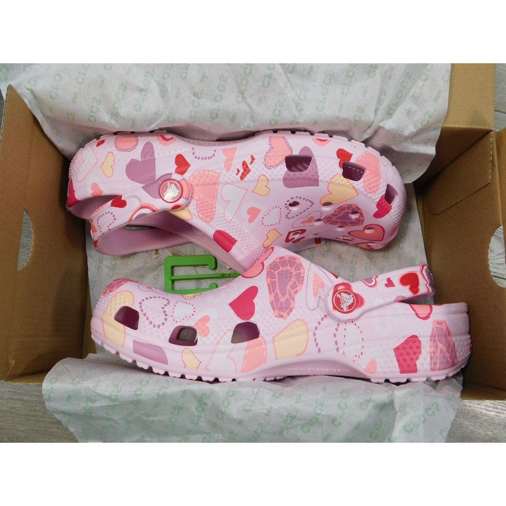 Crocs Classic Clog VDay Valentine Hearts Pink Milk Kids Size J6 Womens 8 NWT - Picture 8 of 9